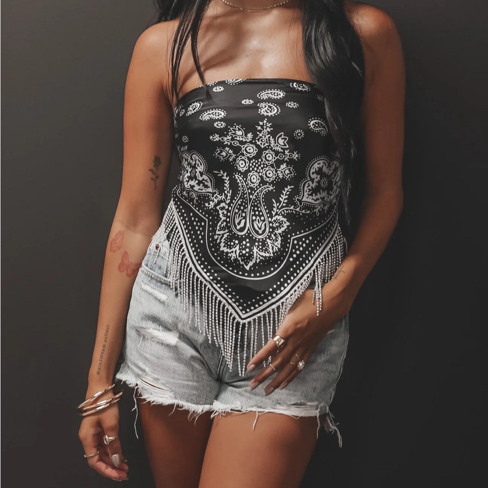 Amazing Lace Bandanna Rhinestone Fringe Top
